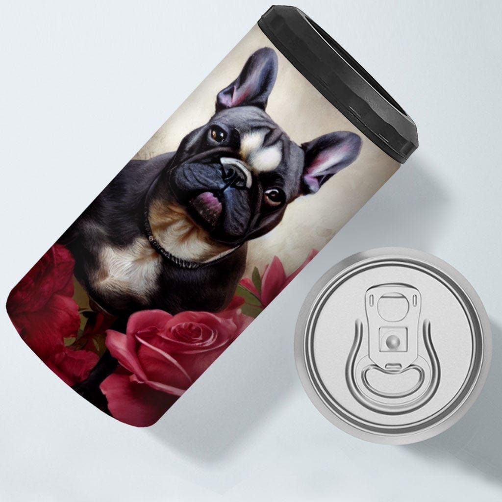 Red Rose Insulated Slim Can Cooler - Artwork Can Cooler - Bulldog Insulated Slim Can Cooler