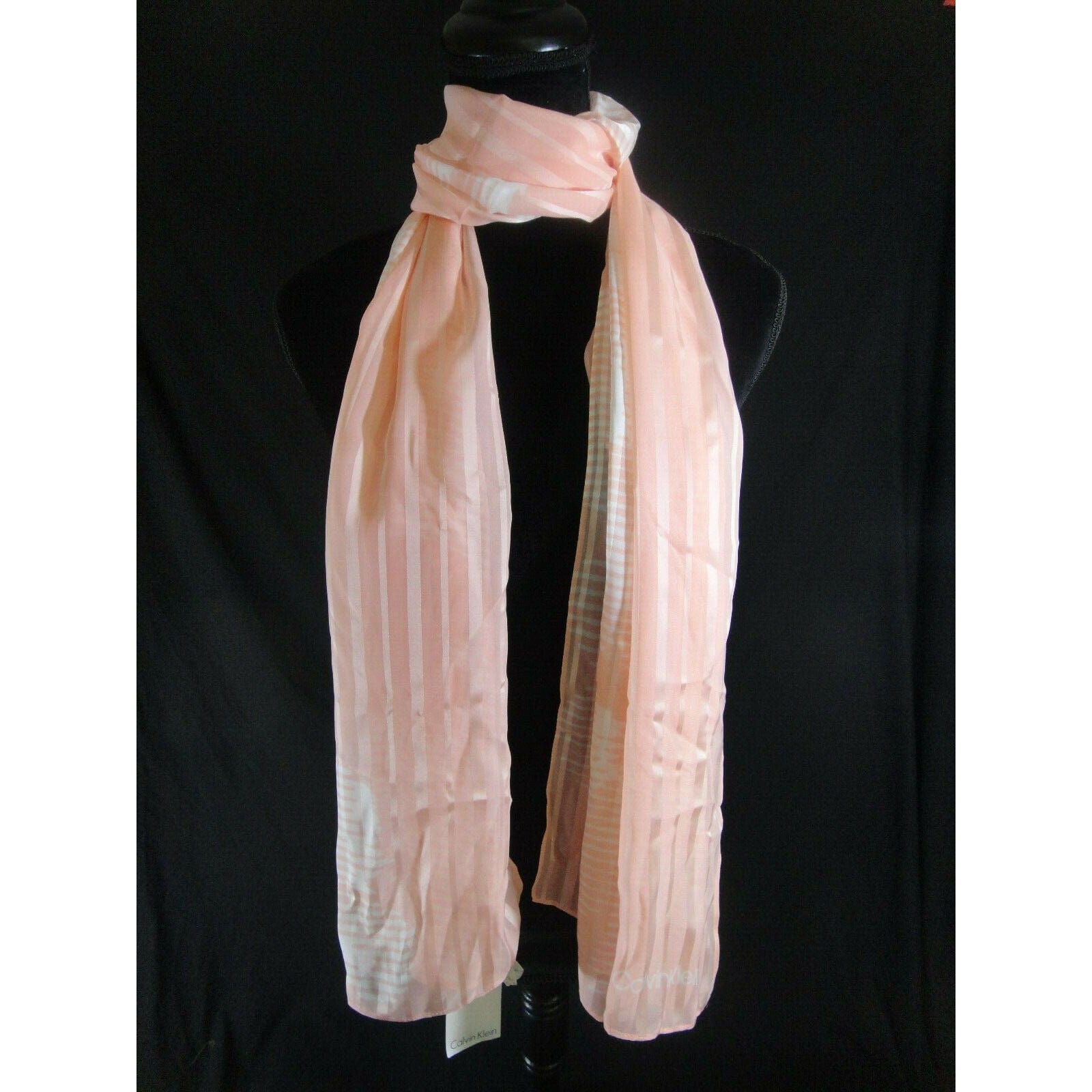 Calvin Klein Graphic Peach Striped Floral Chiffon Scarf - The Pink Pigs, A Compassionate Boutique