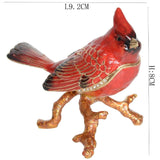Red Cardinal Pewter Jewelry Trinket Box with Rhinestone Crystal Embellishment