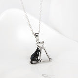 Cat and Dog Necklace in Sterling Silver with Black & White Cubic Zirconia, Adorable! - The Pink Pigs, Animal Lover's Boutique