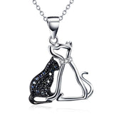Cat and Dog Necklace in Sterling Silver with Black & White Cubic Zirconia, Adorable! - The Pink Pigs, Animal Lover's Boutique