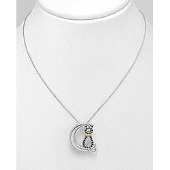 Cat in the Moon Necklaces with CZ in solid 925 Silver, Elegant and Sweet! - The Pink Pigs, A Compassionate Boutique