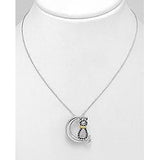 Cat in the Moon Necklaces with CZ in solid 925 Silver, Elegant and Sweet!