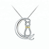 Cat in the Moon Necklaces with CZ in solid 925 Silver, Elegant and Sweet! - The Pink Pigs, A Compassionate Boutique