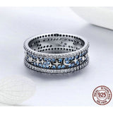 Celestial Galaxy Ring with Blue CZ, Glittering Moon, Stars and Planets on Your Finger!