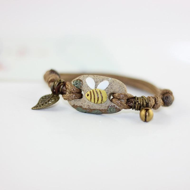 Ceramic Bee Charm Bracelet Bronze Mens/Ladies Wristband Bangle, So CUTE! - The Pink Pigs, A Compassionate Boutique