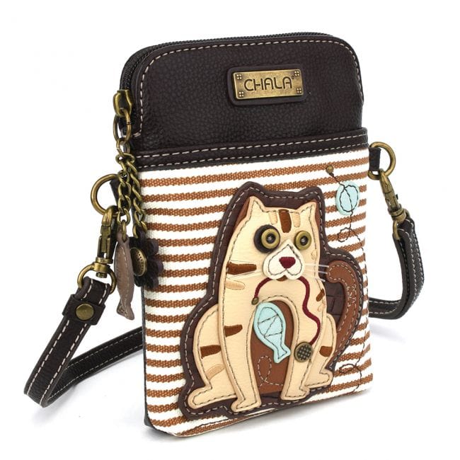 CHALA - CAT GEN II - CELLPHONE CROSS-BODY - BROWN STRIPE - The Pink Pigs, A Compassionate Boutique