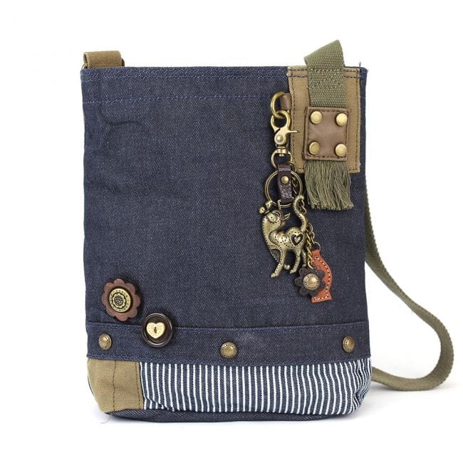 Chala Cross Body Bag Denim Slim Cat Charm Patch Crossbody Bag by Chala