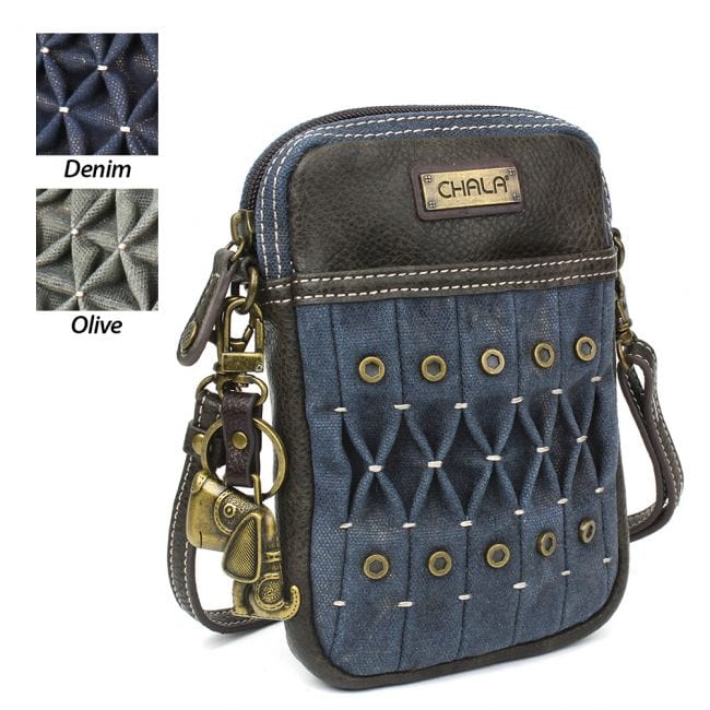 Chala Cross Body Cell Phone Case Denim * Origami Cell Phone Crossbody Purse, Your Choice of Keychain!