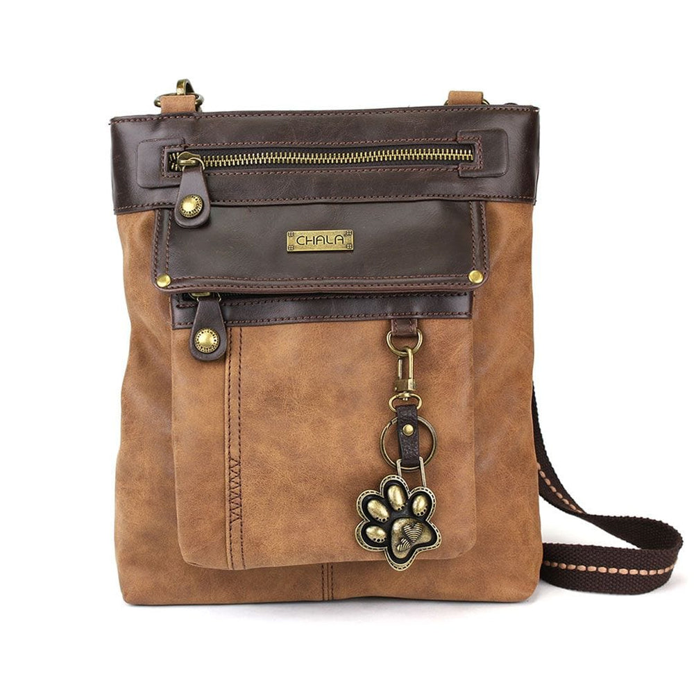 Chala Handbags and Clutches Brown Gemini Crossbody Bag with Paw Keychain by Chala VEGAN