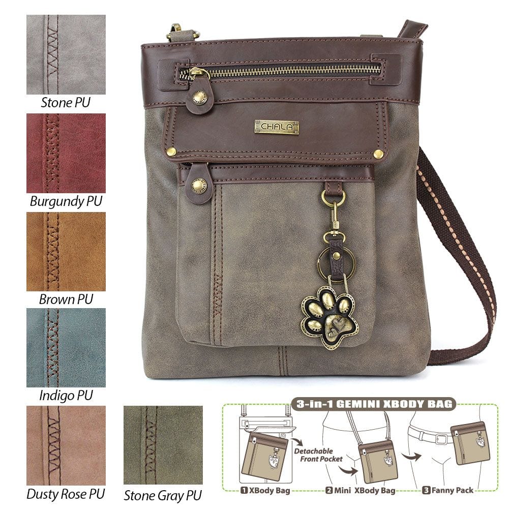 Chala Handbags and Clutches Stone Gemini Crossbody Bag with Paw Keychain by Chala VEGAN