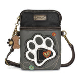 Chala Handbags Cell Xbody Paw Print Collection B & W  by Chala Vegan For Pet Lovers!