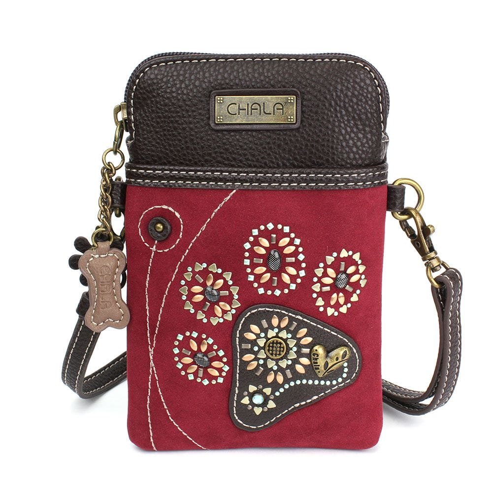 Chala Handbags Dazzled Red Paw Print Cell Phone Crossbody by Chala-Vegan!