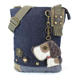 Chala Handbags Denim PATCH CROSSBODY BAG with Choice of Keychains, Toffy Dog Charm by Chala