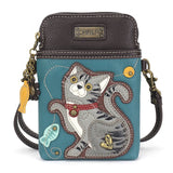 Chala Handbags Grey Cell Xbody Gray & Orange Tabby Cat Collection Keychain, Wallet, Crossbody by Chala Vegan