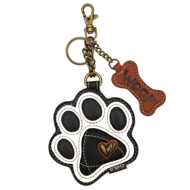 Chala Handbags Keychain Paw Print Collection B & W  by Chala Vegan For Pet Lovers!