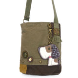 Chala Handbags Olive PATCH CROSSBODY BAG with Choice of Keychains, Toffy Dog Charm by Chala