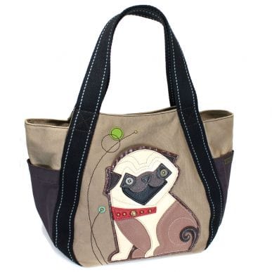 Chala Handbags PUG - Olive Brown Pug Dog Canvas Tote Bag Large Chala-LAST ONE!