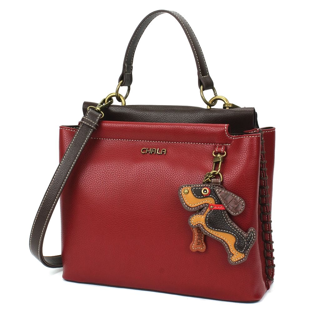 Chala Handbags Satchel-Red WIENER DOG on SCOOTER Collection by Chala*