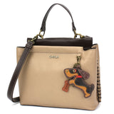 Chala Handbags Satchel-Taupe WIENER DOG on SCOOTER Collection by Chala*