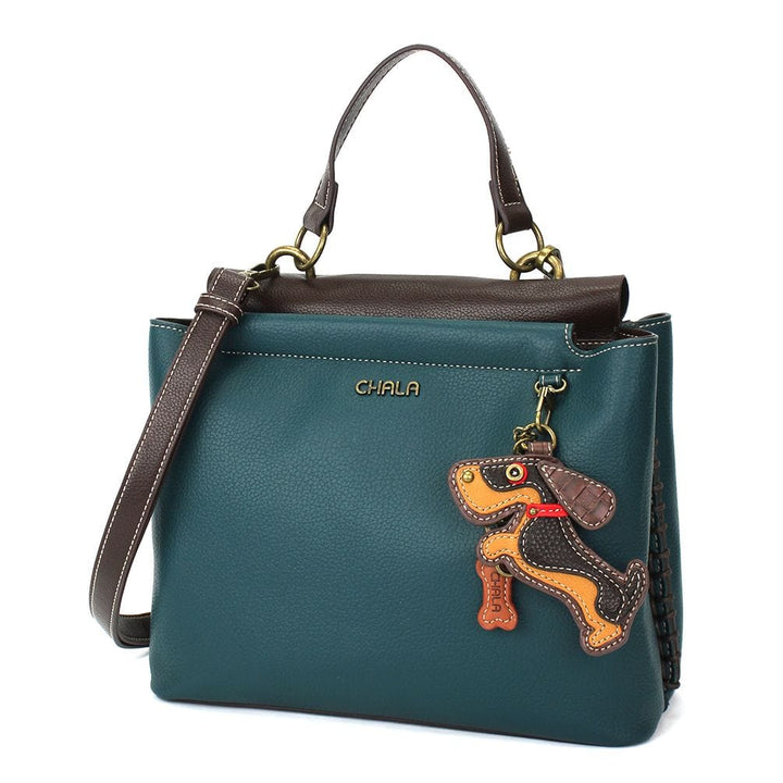 Chala Handbags Satchel-Teal WIENER DOG on SCOOTER Collection by Chala*