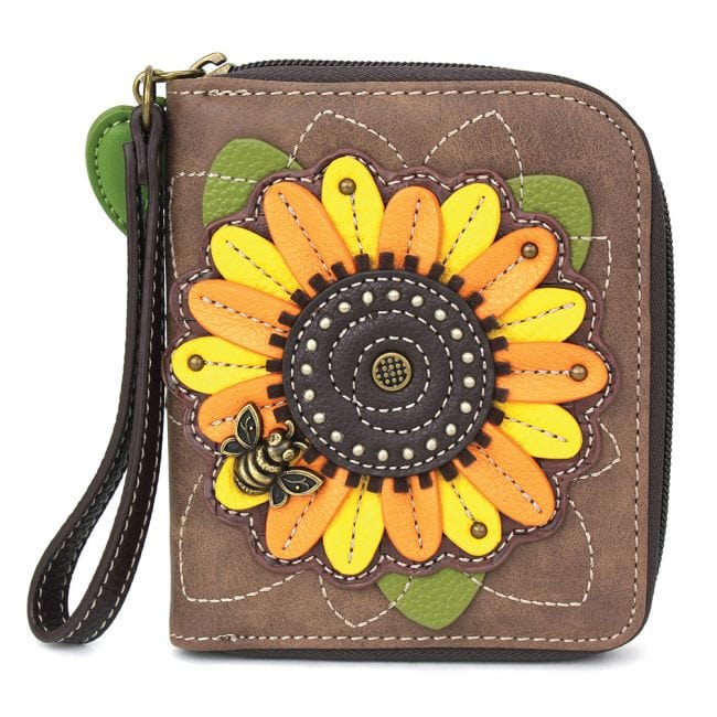 Chala Women - Accessories - Wallets & Small Goods ZIP AROUND WALLET -BROWN SUNFLOWER and BEE, WALLET, CELL PHONE XBODY,Venture CROSSBODY and KEY FOB/COIN PURSE*