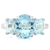 Classic 3 Stone Swiss Blue Topaz Ring in 925 Sterling Silver
