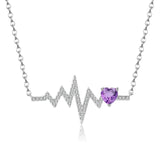 coco-alibaba Fine Fashion Jewelry-Necklace Amethyst Heartbeat with Gemstone Heart Rhodium Plated Sterling Silver Necklace