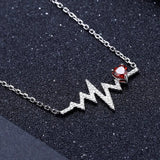 coco-alibaba Fine Fashion Jewelry-Necklace Heartbeat with Gemstone Heart Rhodium Plated Sterling Silver Necklace