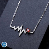 coco-alibaba Fine Fashion Jewelry-Necklace Heartbeat with Gemstone Heart Rhodium Plated Sterling Silver Necklace