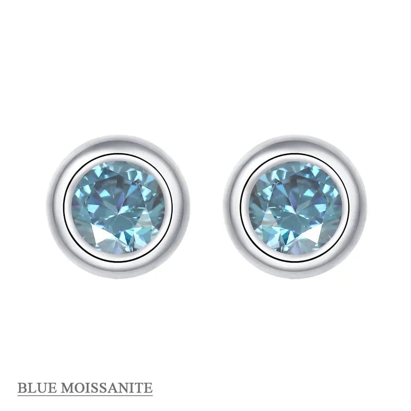 Coco-Alibaba jewelry Blue / Earrings Moissanite 1ct Colored GRA Bezel Set Jewelry 925 Sterling Silver Lasting Beauty Plating
