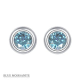 Coco-Alibaba jewelry Blue / Earrings Moissanite 1ct Colored GRA Bezel Set Jewelry 925 Sterling Silver Lasting Beauty Plating