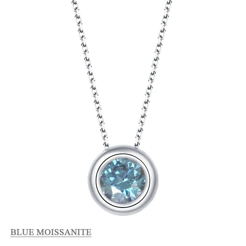 Coco-Alibaba jewelry Blue / Necklace Moissanite 1ct Colored GRA Bezel Set Jewelry 925 Sterling Silver Lasting Beauty Plating