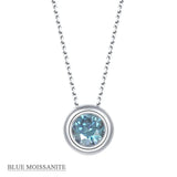 Coco-Alibaba jewelry Blue / Necklace Moissanite 1ct Colored GRA Bezel Set Jewelry 925 Sterling Silver Lasting Beauty Plating
