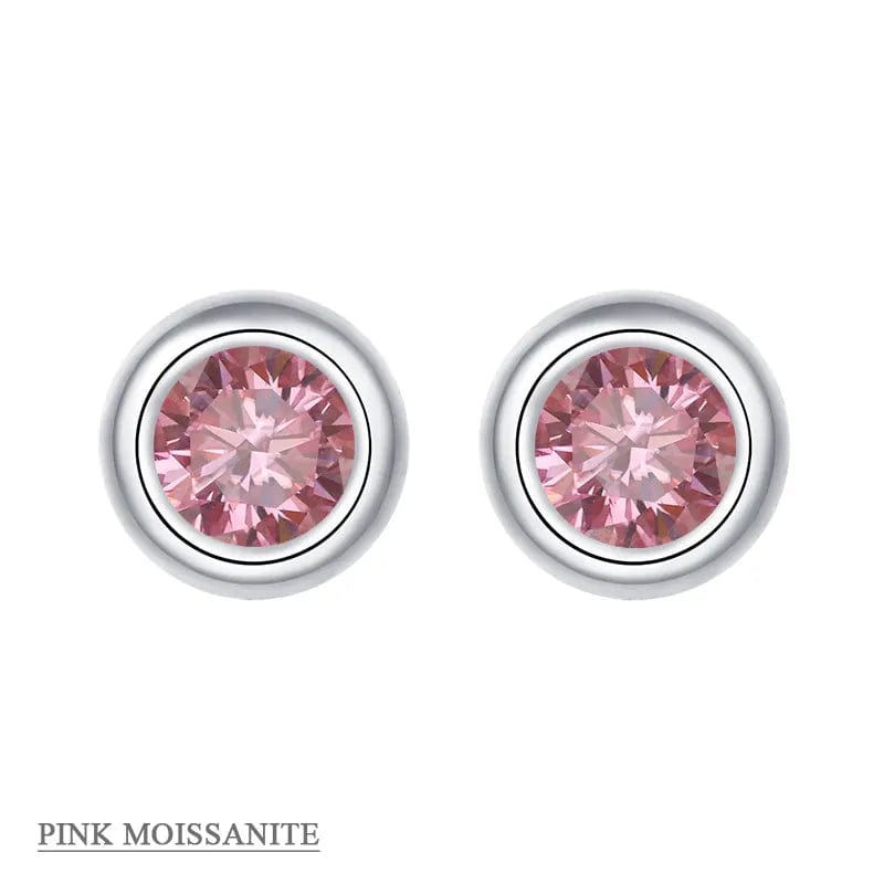 Coco-Alibaba jewelry Pink / Earrings Moissanite 1ct Colored GRA Bezel Set Jewelry 925 Sterling Silver Lasting Beauty Plating