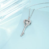 Coco-Alibaba Necklace Key to My Heart Moissanite Diamond Necklace 925 Sterling Silver Rhodium Plated