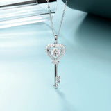 Coco-Alibaba Necklace Key to My Heart Moissanite Diamond Necklace 925 Sterling Silver Rhodium Plated