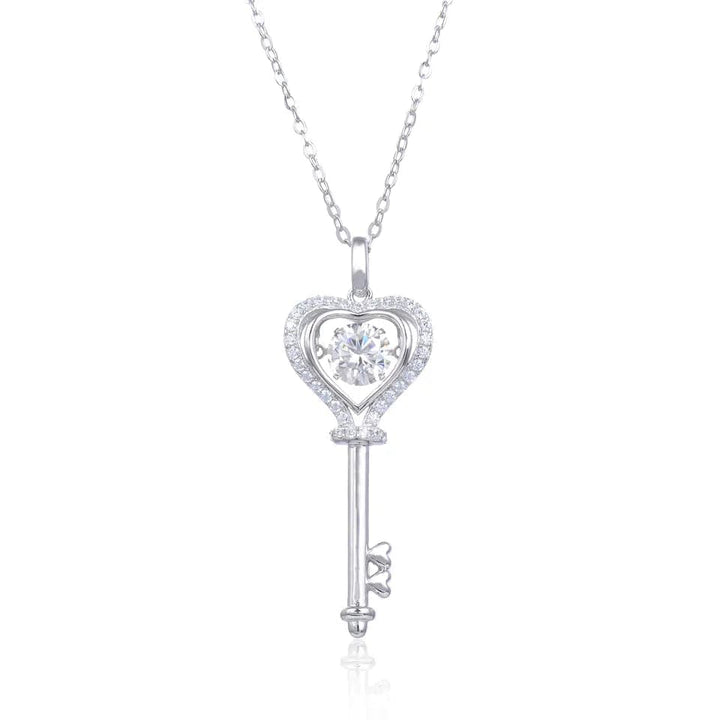 Coco-Alibaba Necklace White Key to My Heart Moissanite Diamond Necklace 925 Sterling Silver Rhodium Plated
