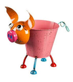 Colorful Metal Pig or Rooster Planter 2 Asst