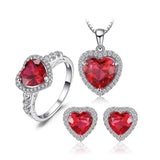 Created Ruby and CZ Heart Shape Jewelry SET in solid 925 Silver-Beautiful Gift Idea!