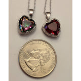 Created Ruby OR Mystic Topaz & Diamond Heart Necklace in Sterling Silver--Romantic Gift!