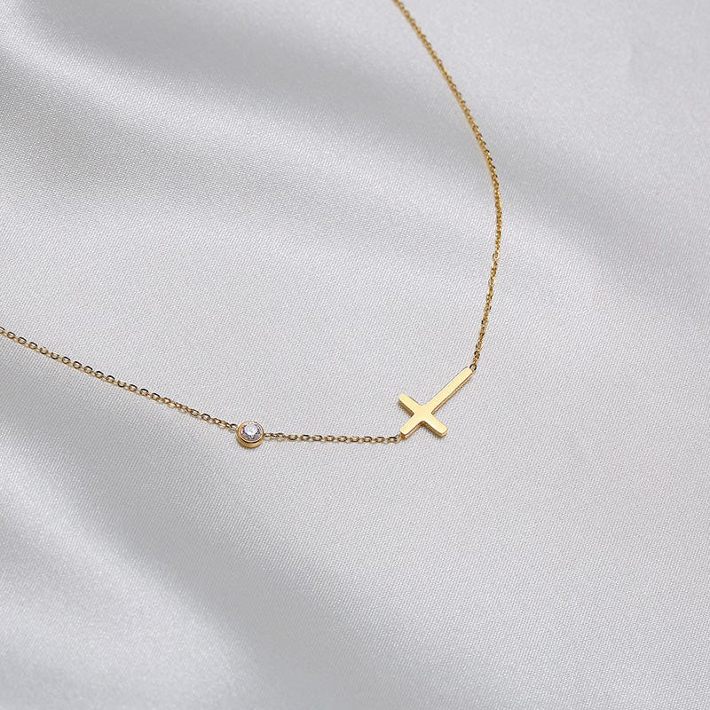 Dainty Cross and CZ Bracelet or Necklace-Stainless Steel Gold or Silver Tone