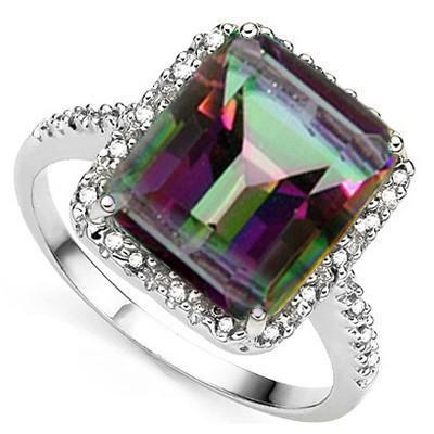 Cushion Cut 5.6ctw Mystic Topaz & Diamond Ring in 925 Silver, Gorgeous! - The Pink Pigs, A Compassionate Boutique