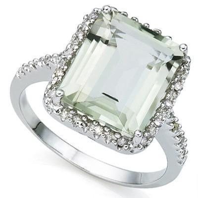 Cushion Cut Green Amethyst and Diamond Ring in 925 Silver, 5.6ctw - The Pink Pigs, A Compassionate Boutique