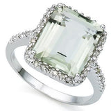 Cushion Cut Green Amethyst and Diamond Ring in 925 Silver, 5.6ctw - The Pink Pigs, A Compassionate Boutique