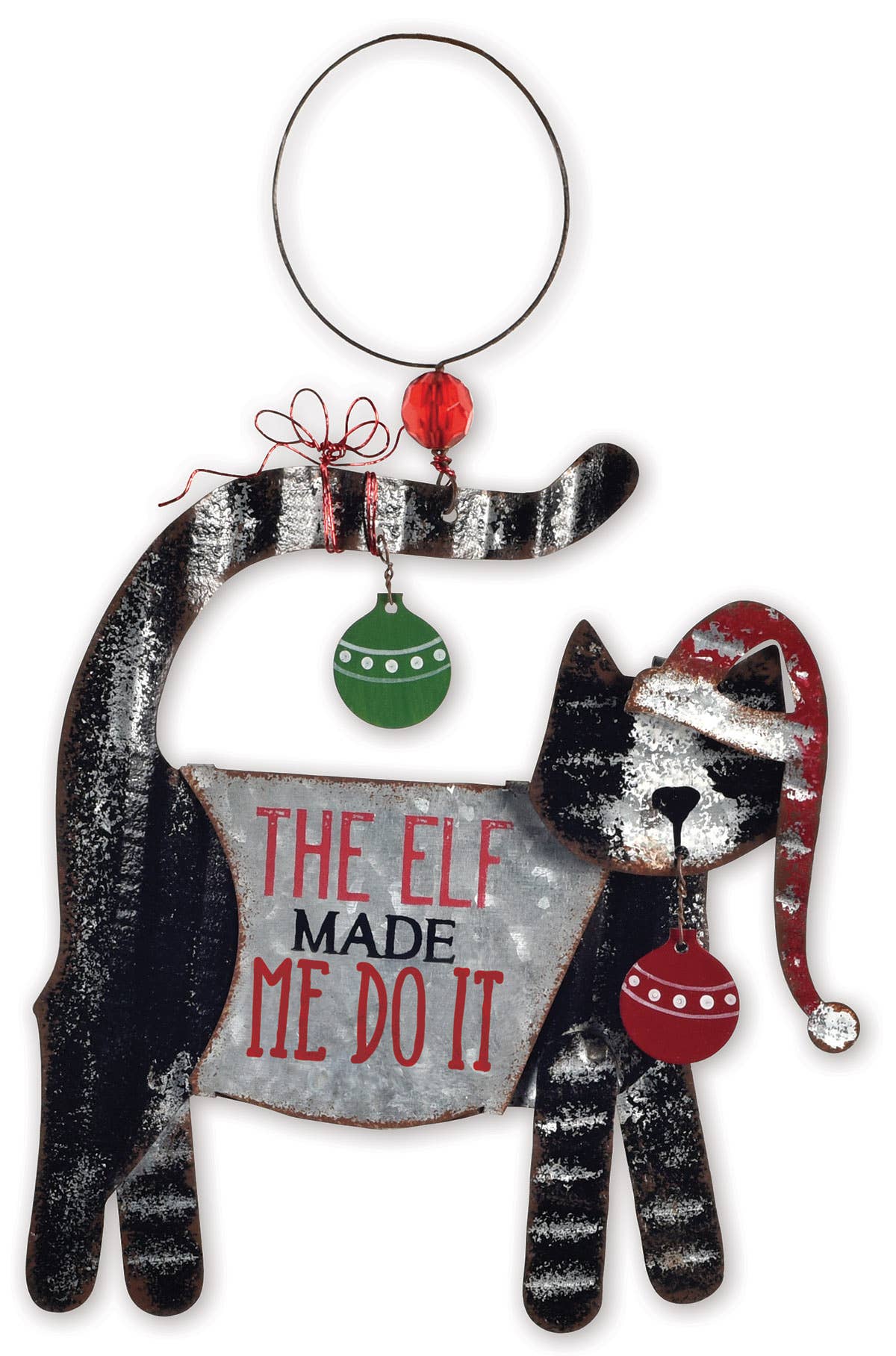 Cat-The Elf Made Me Do It Metal Ornament - The Pink Pigs, Animal Lover's Boutique
