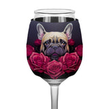 Dog Face Wine Glass Sleeve - Floral Sleeves for Wine Glass - Bulldog Wine Glass Sleeve