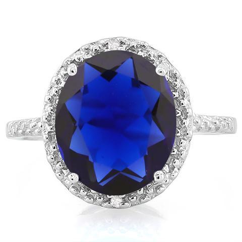 Deep Blue Created Sapphire Ring with REAL, Natural Diamonds in 925 Sterling Silver - The Pink Pigs, A Compassionate Boutique