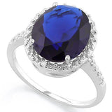 Deep Blue Created Sapphire Ring with REAL, Natural Diamonds in 925 Sterling Silver