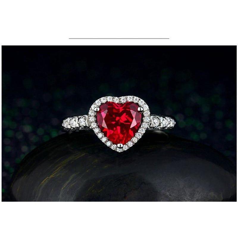 Deep Red Created Ruby and CZ Heart Ring in 925 Sterling Silver, So Romantic! - The Pink Pigs, A Compassionate Boutique
